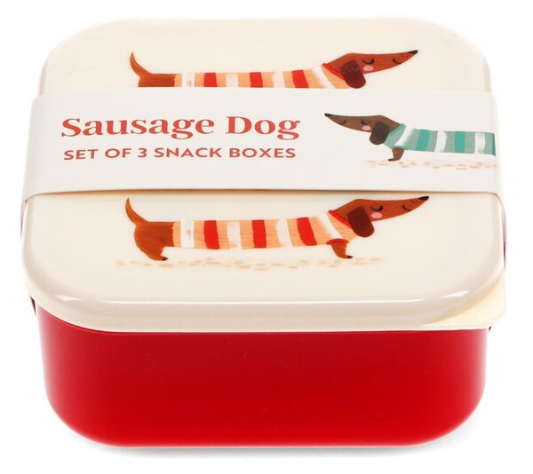 Červené/krémové detský desiatový box 3 ks Sausage Dog – Rex London