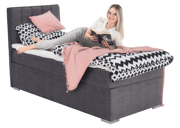 KONDELA Boxspringová posteľ, jednolôžko, sivá, 90x200, ľavá, AMIS