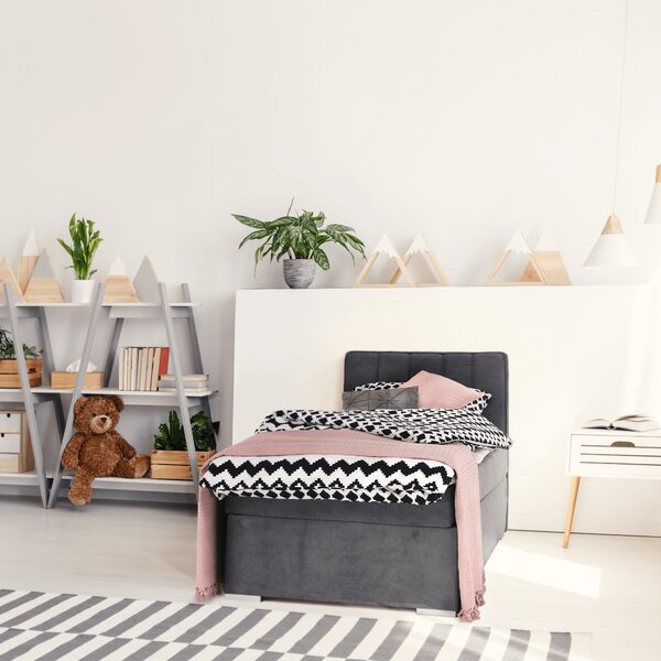 KONDELA Boxspringová posteľ, jednolôžko, sivá, 90x200, pravá, AMIS