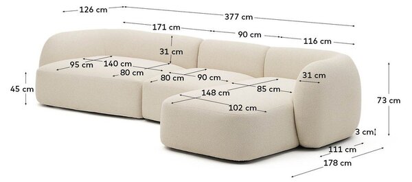 Krémová ženilková rohová pohovka (pravý roh/s leňoškou) Martina – Kave Home
