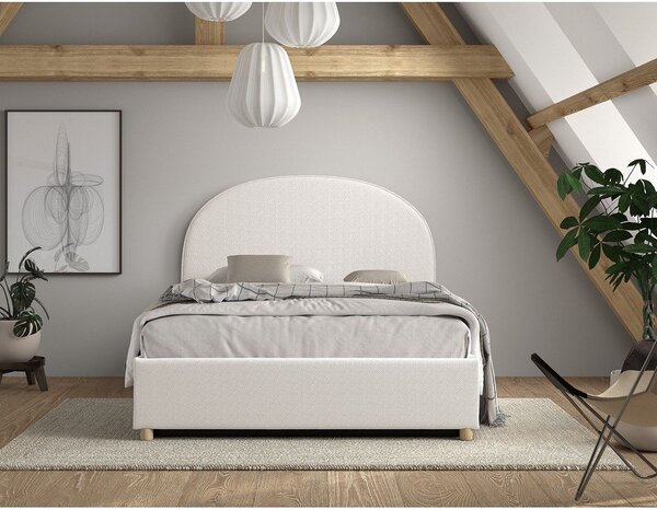 Biela čalúnená dvojlôžková posteľ s úložným priestorom s roštom 140x200 cm Moon – Vipack