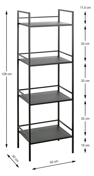 REGÁL, čierna, oceľ, 40/128/30 cm - Online Only drobný nábytok, Online Only