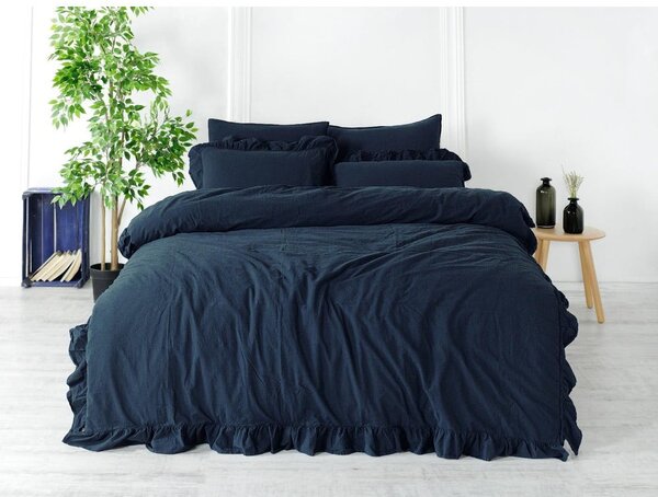 Tmavomodré obliečky na jednolôžko z bavlny Renforcé 140x200 cm Ruffle Striped – Mila Home Luxury