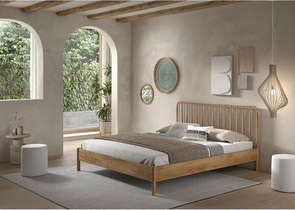 Dvojlôžková posteľ z dubového dreva bez roštu 180x200 cm v prírodnej farbe Olive Spindle – Vipack