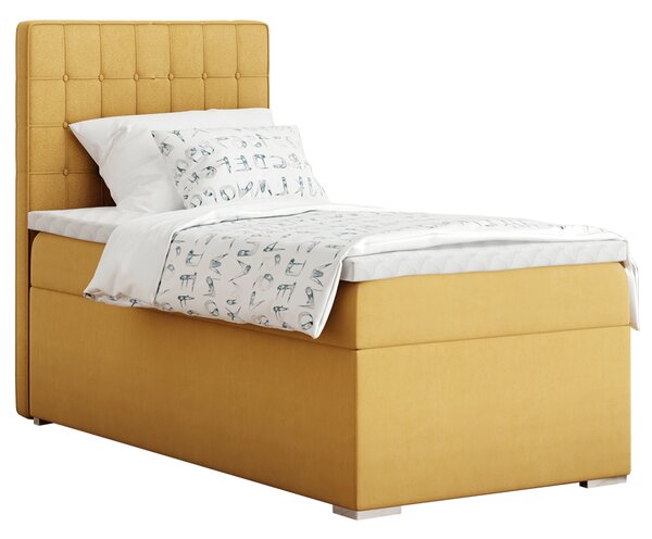 KONDELA Boxspringová posteľ, jednolôžko, horčicová, 90x200, ľavá, TERY