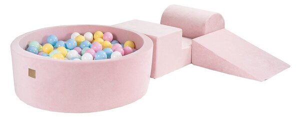 Ružové zamatové penové ihrisko 4 ks výška 30 cm 225x90 cm Montessori – Meowbaby