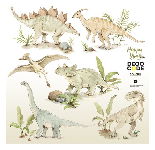 Súprava nástenných detských samolepiek s motívmi dinosaura Dekornik Happy Dino, 70 x 70 cm