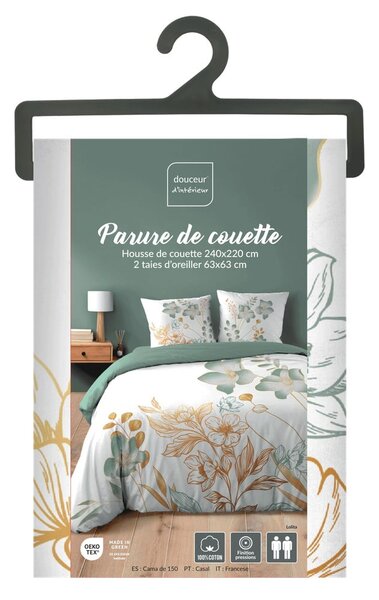 Biele/zelené bavlnené obliečky na dvojlôžko/predĺžené 240x220 cm Lolita – douceur d'intérieur