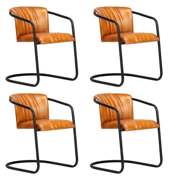 Jedálenské stoličky 4 ks, svetlohnedé, pravá koža