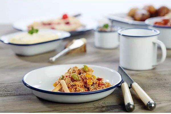 Miska APS Enamelware 350 ml, biela/modrá