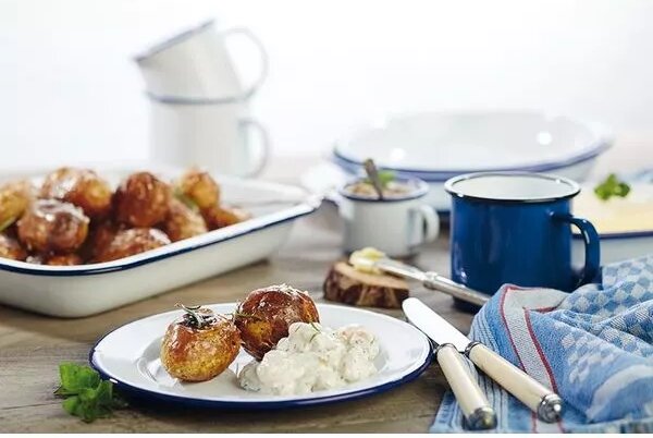 Miska APS Enamelware 350 ml, biela/modrá