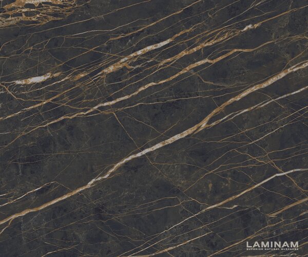 DELIFE Konferenčný stolík Edge zaoblený 140x80 cm keramika Laminam® Noir Desir hnedá Parabi nerezová oceľ kefovaná
