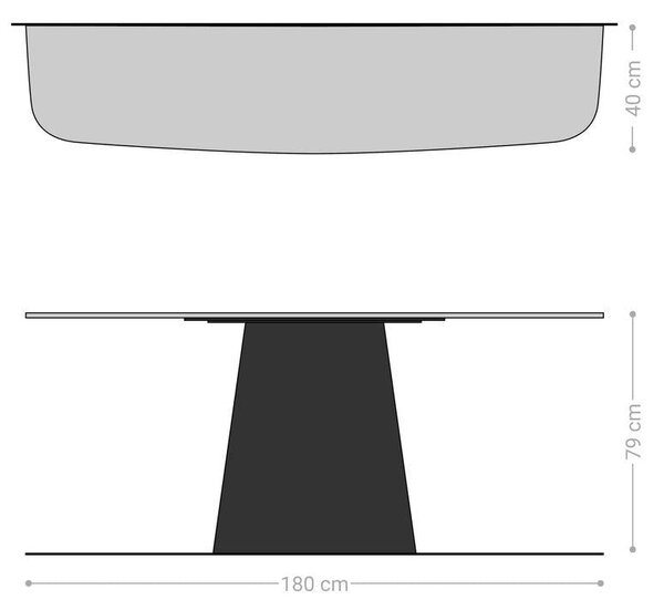 DELIFE Konzolový stolík Edge zaoblený 180×40 cm keramika betónová sivá Conos kov čierna