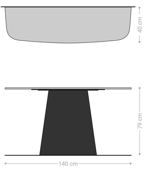DELIFE Konzolový stolík Edge zaoblený 140×40 cm keramika betón sivá Conos kov čierna