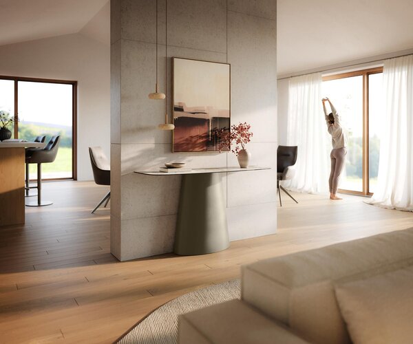 DELIFE Konzolový stolík Edge zaoblený 140×40 cm keramika Minas Melange bielo-béžová Conos kov titánová farba