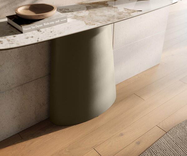 DELIFE Konzolový stolík Edge zaoblený 140×40 cm keramika Minas Melange bielo-béžová Conos kov titánová farba