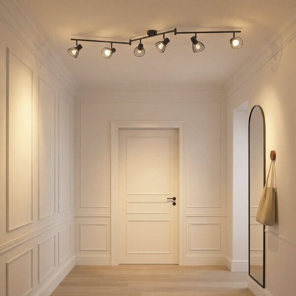 Stropné Lampa Lindby, Piena, stmievateľné, Čierna, Jedáleň, Kov, Moderný