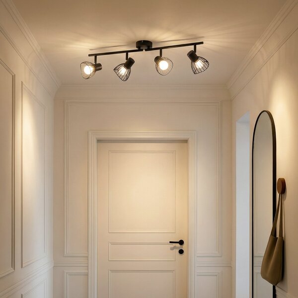 Stropné Lampa Lindby, Piena, stmievateľné, Čierna, Jedáleň, Kov, Moderný