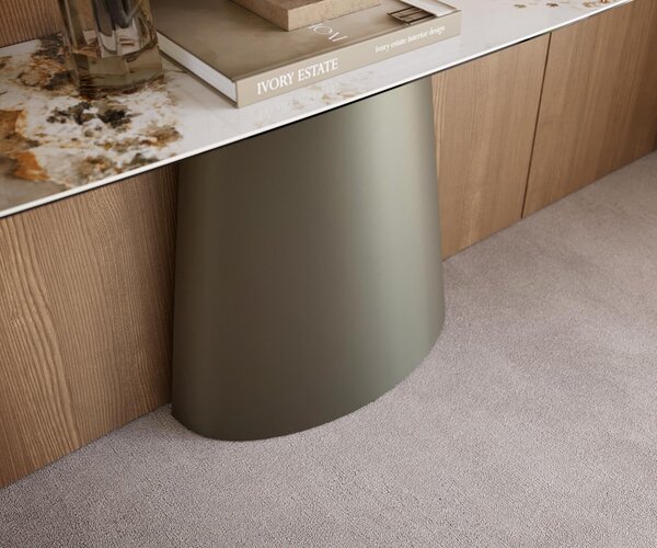 DELIFE Konzolový stolík Edge zaoblený tvar 180×40 cm keramika Minas Melange bielo-béžová Conos kov titánová farba