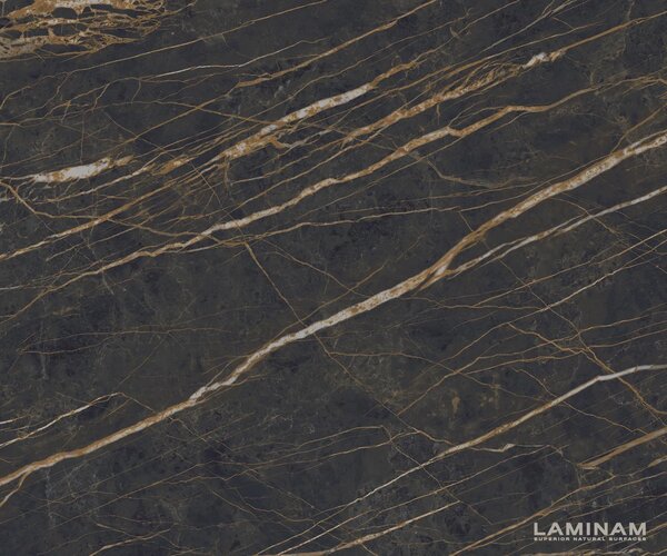 DELIFE Konzolový stolík Edge zaoblený tvar 180×40 cm keramika Laminam® Noir Desir hnedá Conos kov titánová farba