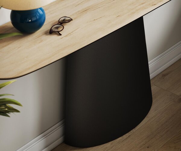 DELIFE Konzolový stolík Edge zaoblený 180×40 cm keramika Laminam® sabbia dubová farba Conos kov čierna