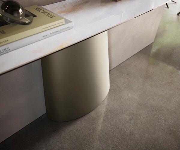 DELIFE Konzolový stolík Edge zaoblený tvar 180×40 cm keramika onyx perla Conos kov titánová farba