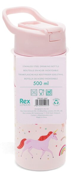 Svetloružová detská fľaša z nehrdzavejúcej ocele 500 ml Unicorn – Rex London