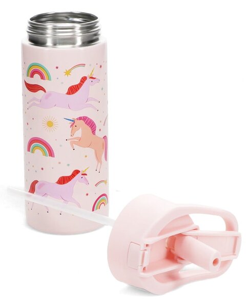 Svetloružová detská fľaša z nehrdzavejúcej ocele 500 ml Unicorn – Rex London