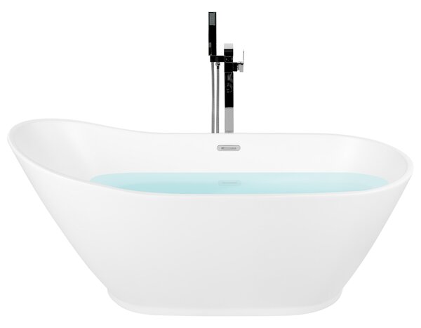 Voľne stojaca vaňa biela akrylát 170 x 75 cm oválny tvar pre 1 osobu matný povrch moderný štýl kúpeľňa