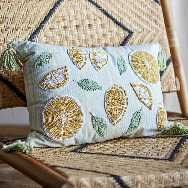 Dekorativní polštář s výšivkou Lemon Yellow 35 × 50 cm