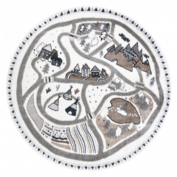 Detský kusový koberec Dedinka krémovo biely kruh 160cm