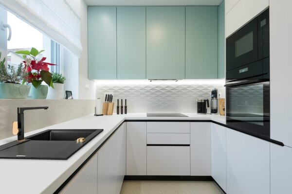 Invena Tesalia, 1-komorový granitový drez s odkvapkávačom 760x440x160 mm a kuchynskou batériou Glamour s flexibilným ramenom + zlatý automatický sifó…