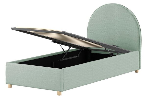 Zelená čalúnená jednolôžková posteľ s úložným priestorom s roštom 90x200 cm Moon – Vipack