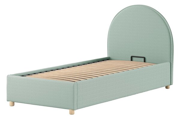 Zelená čalúnená jednolôžková posteľ s úložným priestorom s roštom 90x200 cm Moon – Vipack
