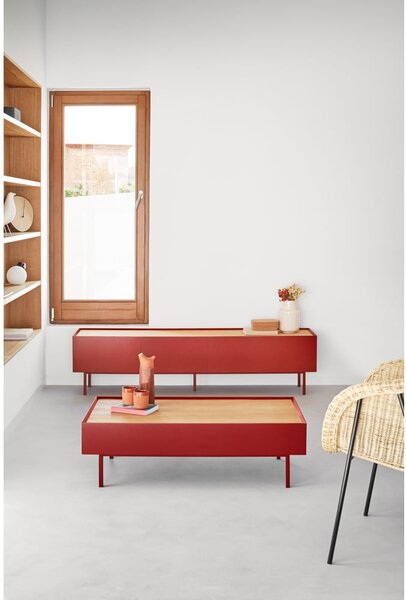 Červený TV stolík v dekore duba 180x45 cm Arista – Teulat
