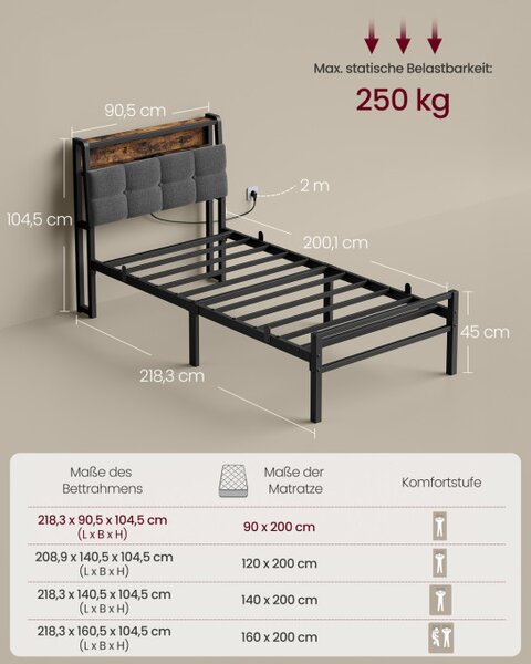 Kovová posteľ 90 cm RMB122G101