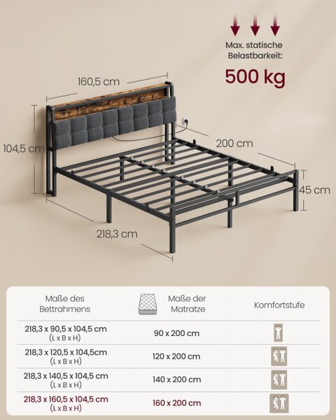 Kovová manželská posteľ 160 cm RMB125G101