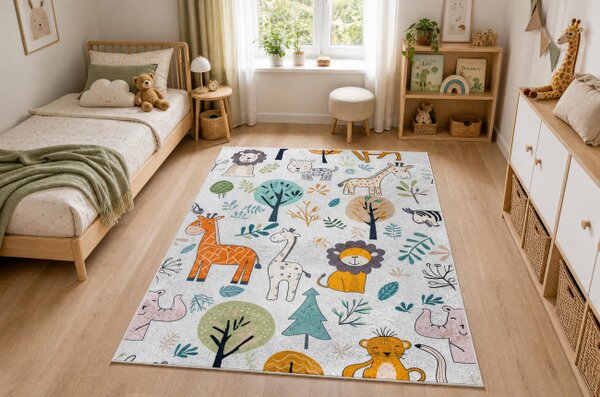 Detský koberec protišmykový BAMBINO 61570 krémový / zelený