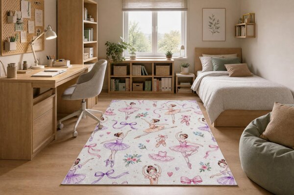 Detský koberec protišmykový BAMBINO 61600 krémový / ružový