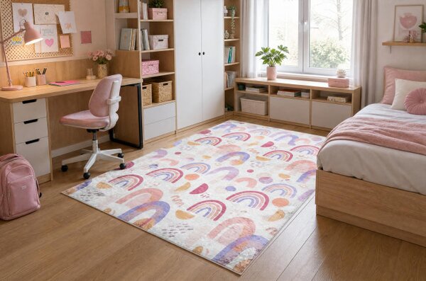 Detský koberec protišmykový BAMBINO 61480 krémový / ružový