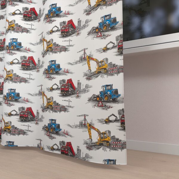 Biante Detský bavlnený záves Sandra SA-578 Nákladiaky a bagre na bielom 150x140 cm