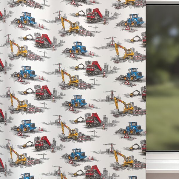 Biante Detský bavlnený záves Sandra SA-578 Nákladiaky a bagre na bielom 150x140 cm