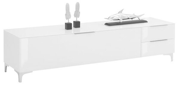 TV stolík BENTLEY biela matná/biele sklo, šírka 181 cm