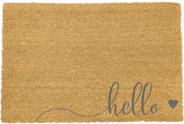 Sivá rohožka z prírodného kokosového vlákna Artsy Doormats Hello Scribble, 40 x 60 cm