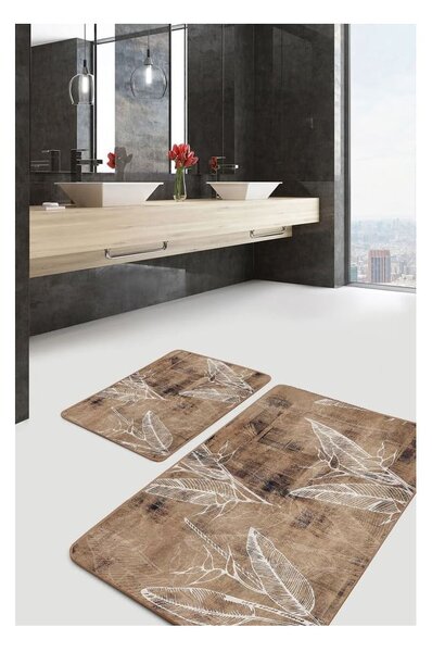 Hnedé zamatové kúpeľňové predložky v súprave 2 ks 60x100 cm – Mila Home