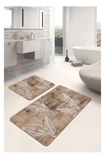 Hnedé zamatové kúpeľňové predložky v súprave 2 ks 60x100 cm – Mila Home