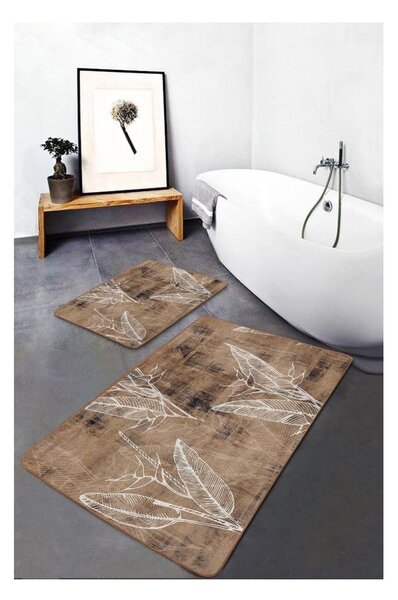 Hnedé zamatové kúpeľňové predložky v súprave 2 ks 60x100 cm – Mila Home