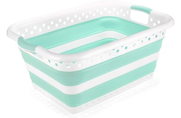 Bielo-tyrkysový skladací kôš na bielizeň Addis Collapsible Laundry Basket