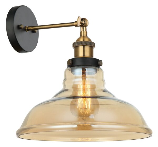 Italux MBM-2381/1 GD + AMB nástenná lampa Hubert 1x40W | E27 - čierna, zlatá, jantárové sklo