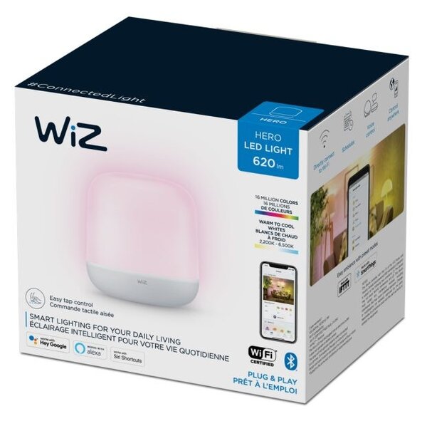 WiZ 8719514551718 LED stolná lampička Hero 1x9w | 620lm | 2200-6500k - RGB, stmievateľná, Bluetooth, biela